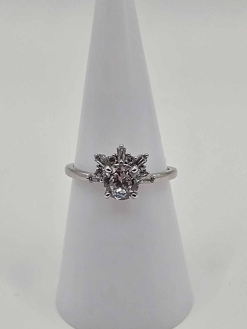 Silver Tone Crystal Halo Ring | Size 7